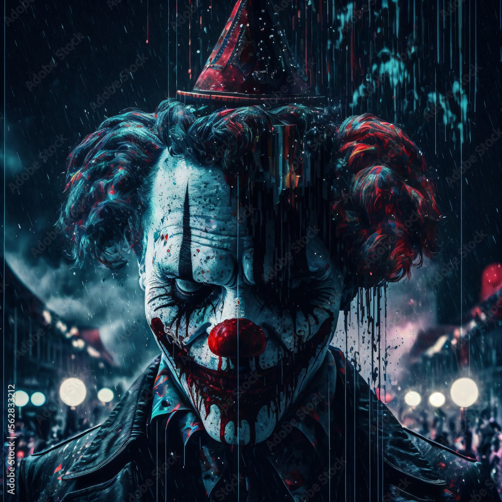 Horror clown and creapy funfair or circus. Concept of evil and fear ...