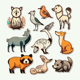 Fototapeta Pokój dzieciecy - Set of stickers with baby animals. Different funny animal collection in sticker style. Cute jungle animals set