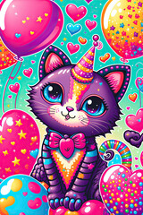 Naklejka na meble Childrens Party Cat Rainbow