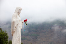 Statue Of The Blessed Virgin Mary On Mount Podbrdo, The Apparition Hill Overlooking The Village Of Medjugorje In Bosnia And Herzegovina. 2021/12/29.