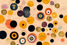 Textile Pattern, Half Drop Repeat, Colorful Microbes, Gold, Gustav Klimt, Hilma Af Klint,  