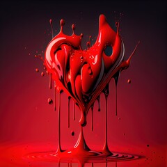 Fototapeta a bloody melting heart in red splashes. generative ai art.