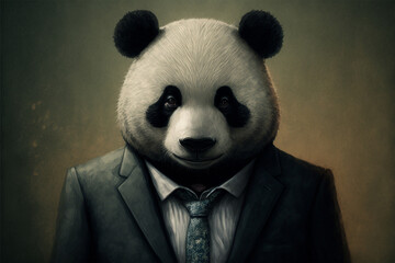 Portrait of panda in a business suit, generative ai