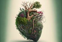 Generative AI Illustration Of Human Heart Made Of Plants And Trees