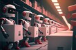 © AdriFerrer - Generative AI Future Technology 3D Concept smart warehouse technology, red group of robots