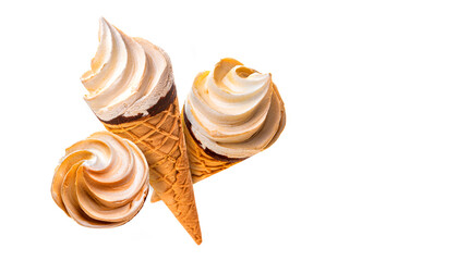 Fototapete - Three waffle cups with ice cream. Isolate on white background