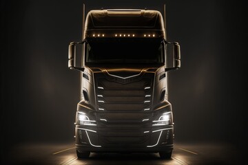 Front view of a truck on a black background. Generative AI
