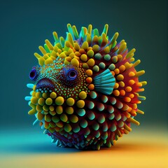 Wall Mural - Colorful puffer-fish illustration made with Generative AI