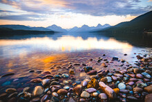 Lake McDonald In Glacier National Park, Montana, USA At Sunset