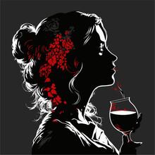 Silhouette Of A Woman With A Glass Of Red Wine