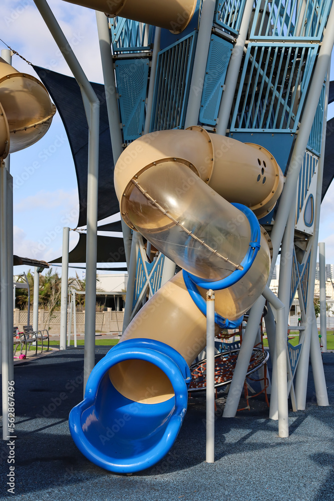 Children's slide on playground at sea resort