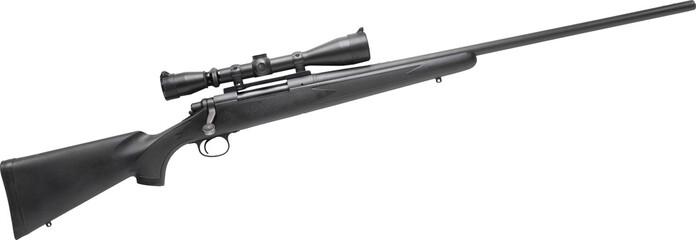 polymer stocked bolt action rifle with a scope