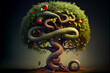 The biblical tree of knowledge with the apples and the serpent, generative AI