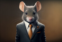 Portrait Of A Mouse In A Stylish Business Suit. Generative AI. Businessman Mouse Illustration. 