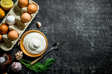 Wall Mural - Mayonnaise with fresh eggs.