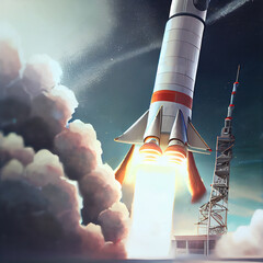 Wall Mural - Illustration of rocket and copy space for start up business. Creativity and imagination.