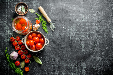 Sticker - Fresh and pickled tomatoes with garlic and Bay leaf.