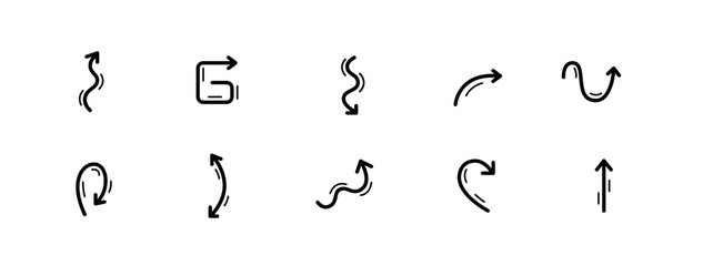 Wall Mural - 10 pixel perfect arrow icons. doodle user interface design. set 6