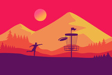  Premium Editable Vector File Of Diskgolf Player Throw The Disc In The Good Afternoon Mountain Scene Best For Your Digital Design And Print Mockup