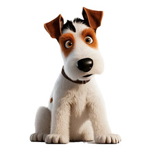 Portrait Of A Wire Fox Terrier Dog Looking At Camera. 3d Cartoon Modeling GENERATIVE IA
