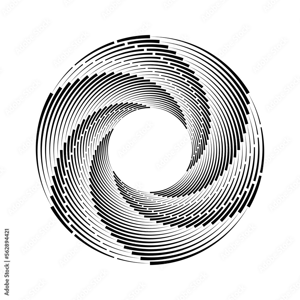 Segmented Frameborder Radial halftone dots and lines in spiral form. Segmented circle. Helix ...