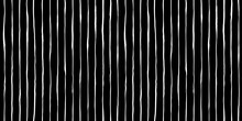 Seamless Hand Drawn Vertical Pinstripe Pattern Made Of Fine Wonky White Stripes On Black Background. Abstract Simple Classic Blender Motif With Linocut Print Texture In A Trendy Doodle Line Art Style.