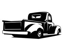 Classic Panel Truck Silhouette. Shown Over White Background Isolated Vector. Best For Badge, Emblem, Icon, Sticker Design, Truck Industry.