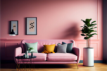 Wall Mural - Interior of cozy modern living room with sofa. Generative AI