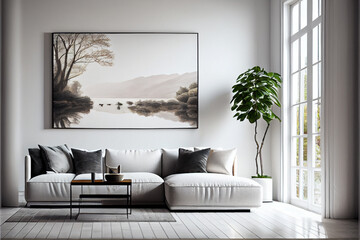 Wall Mural - Interior of cozy modern living room with sofa. Generative AI