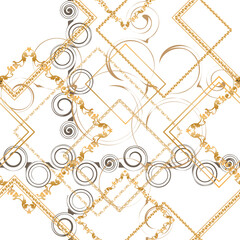 Poster - Seamless pattern decorated with precious stones, gold chains and pearls.	