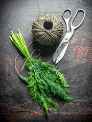 Canvas Print - Dill cut in the home garden with twine.