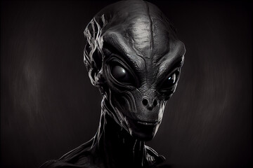 Wall Mural - Portrait of an alien on a black background. generative ai