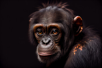 Wall Mural - Portrait of a monkey on a black background. generative ai