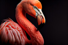 Portrait Of A Flamingo On A Black Background. Generative Ai