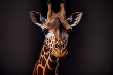 Portrait Of A Giraffe On A Black Background. Generative Ai