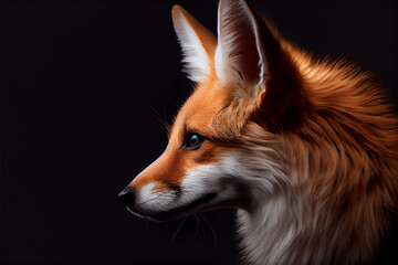 Wall Mural - Portrait of a fox on a black background. generative ai