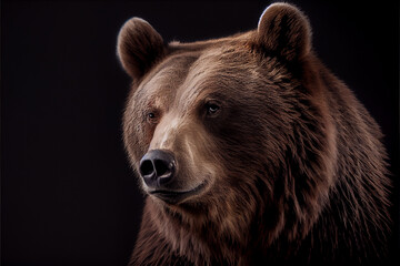 Wall Mural - Portrait of a brown bear on a black background. generative ai