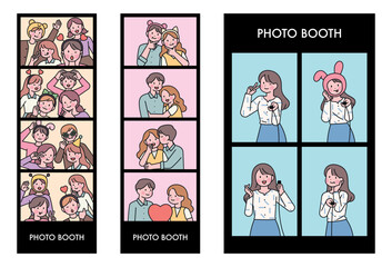 Wall Mural - four-frame photo concept taken at the photo booth. with friends, two couples, selfie.