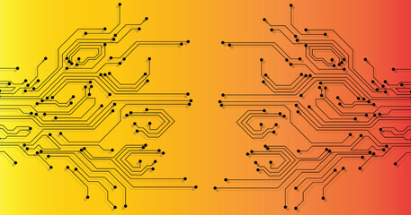 Circuit board technology on yellow background.Vector abstract technology illustration Circuit board on yellow,orange background.High tech circuit board connection system concept.