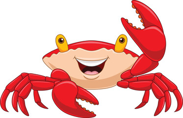 Wall Mural - cartoon happy crab on white background