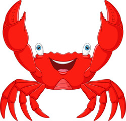 Poster - Cartoon happy crab on white background