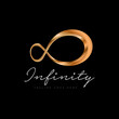 Infinity golden logo template. Shiny gold endless symbol. Luxury infinite icon vector illustration.