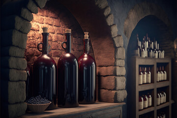 Wall Mural - wine cellar with barrels, generative ai