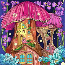 Cartoon Illustration Of Houses With Mushroom Shapes