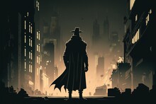A Man Standing In A Gangster City With A Gun. Illustration. Anime. Digital Painting Art. Digital Painting Style. Generative AI