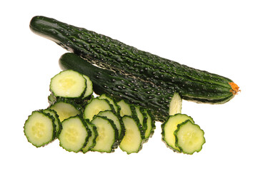 Wall Mural - Green cucumber slice on the white background