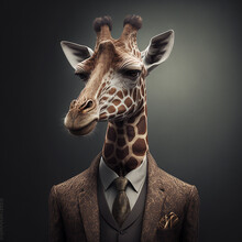 High Resolution Portrait Of Giraffe In A Suit