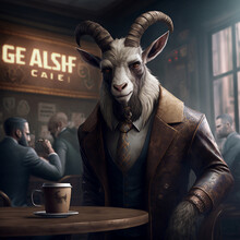 High Resolution Portrait Of Goat In A Suit