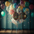 background, balloons, birthday party, confetti, generative AI 
