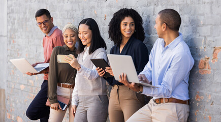 Aufkleber - Teamwork, smile or startup recruitment people for digital agency job interview, business meeting or hiring team. Collaboration or happy employee for cyber security, tech and social media SEO work